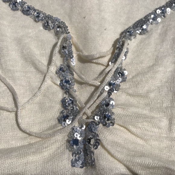 White Warren Sequin Linen Sleeveless w Tie Front - Picture 5 of 6